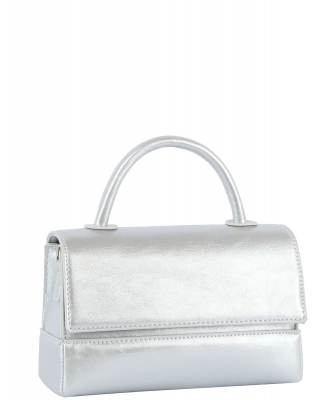 Double Snap Single Top Handle Mini Satchel Bag JY-0494 SILVER